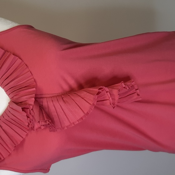 Talbots Carnation Pink Sleeveless V-neck with Ruffled Neckline, Size Petite S - Picture 3 of 6